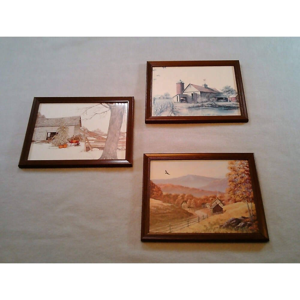 Vintage Framed Art Farm Landscape Lot Of 3 Barn Prints